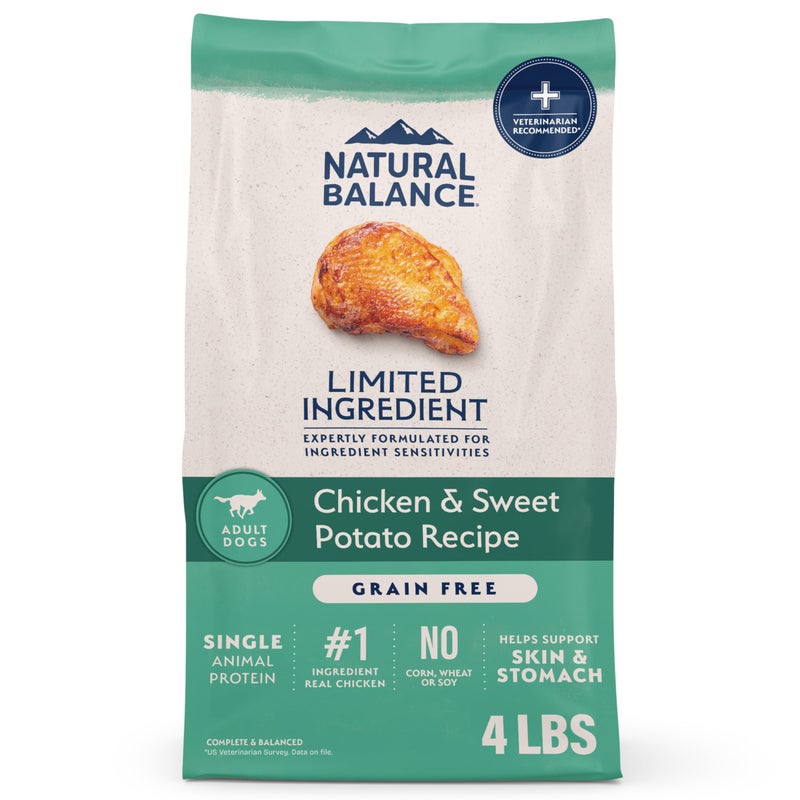 Natural Balance Limited Ingredient Adult Grain-Free Dry Dog Food, Chicken & Sweet Potato Recipe, 4 Pound (Pack of 1) - Image 1